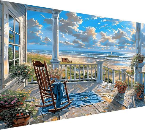 LWZAYS 5D Large Size Landscape Diamond Painting Kits for Adults, Beach Diamond Art Kits for Adults, DIY Full Drill Paintings with Diamonds Gem Art Crafts for Home Wall Decor 16x28 inch in Saudi Arabia