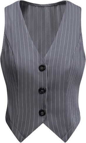 GORGLITTER Women's Striped Button Down Suit Vest V Neck Asymmetrical Hem Blazer Vest Jacket in Saudi Arabia