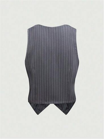 GORGLITTER Women's Striped Button Down Suit Vest V Neck Asymmetrical Hem Blazer Vest Jacket in Saudi Arabia