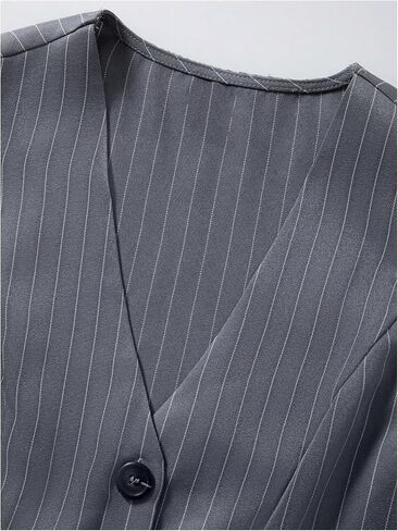GORGLITTER Women's Striped Button Down Suit Vest V Neck Asymmetrical Hem Blazer Vest Jacket in Saudi Arabia