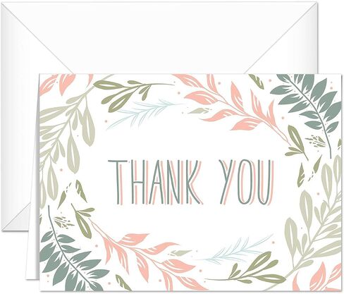 Canopy Street Blush Floral Pastel Thank You Cards / 24 Wedding Thanks Note Cards / 3 1/2" x 4 7/8" Baby Shower Greenery Accent Greeting Cards / 6 All Occasion Appreciation Note Designs in Kuwait