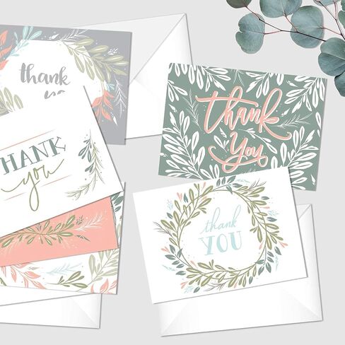 Canopy Street Blush Floral Pastel Thank You Cards / 24 Wedding Thanks Note Cards / 3 1/2" x 4 7/8" Baby Shower Greenery Accent Greeting Cards / 6 All Occasion Appreciation Note Designs in Kuwait