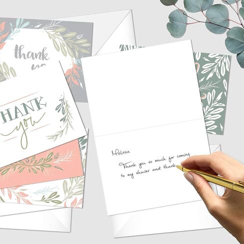 Canopy Street Blush Floral Pastel Thank You Cards / 24 Wedding Thanks Note Cards / 3 1/2" x 4 7/8" Baby Shower Greenery Accent Greeting Cards / 6 All Occasion Appreciation Note Designs in Kuwait