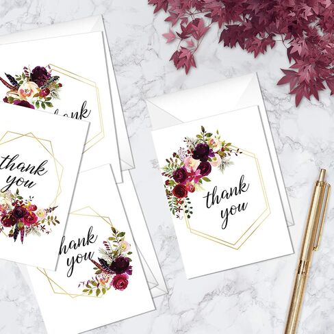 Canopy Street Blush Floral Pastel Thank You Cards / 24 Wedding Thanks Note Cards / 3 1/2" x 4 7/8" Baby Shower Greenery Accent Greeting Cards / 6 All Occasion Appreciation Note Designs in Kuwait