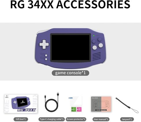RG34XX Console Handheld Game Console 3.4 بوصة 720*480 شاشة IPS مدمجة في 32G+128G CARD CARD CARD VIDEO VIDEO DOMESS 3500MAH LITHIUM BUTTIONS تدعم متعددة أجهزة محاكاة عادية RG34XX Game Console (Purple) in Saudi Arabia