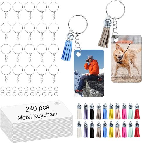 240 Pcs metal Sublimation Keychain Blanks Bulk,rectangle Sublimation Ornament Blanks key chain,Double Sided Sublimation Blanks Keychain Heat Transfer Keychain Blanks with Tassels in Saudi Arabia