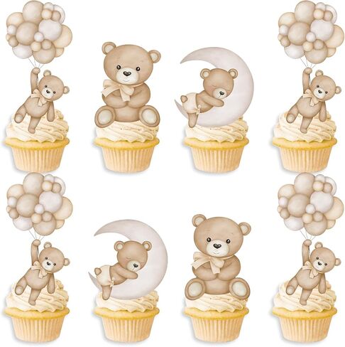 48Pcs Teddy Bear Cucpcake Toppers Baby Shower Baby Bear Cake Decorations Little Bear Cupcake Topper for Bear Theme Baby Shower Birthday Supplies (blue) in Kuwait
