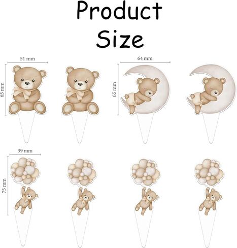 48Pcs Teddy Bear Cucpcake Toppers Baby Shower Baby Bear Cake Decorations Little Bear Cupcake Topper for Bear Theme Baby Shower Birthday Supplies (blue) in Kuwait
