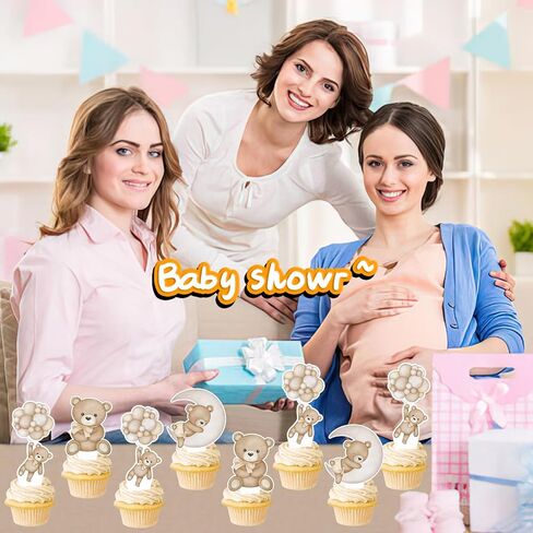 48Pcs Teddy Bear Cucpcake Toppers Baby Shower Baby Bear Cake Decorations Little Bear Cupcake Topper for Bear Theme Baby Shower Birthday Supplies (blue) in Kuwait