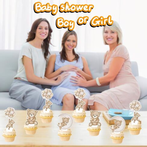 48Pcs Teddy Bear Cucpcake Toppers Baby Shower Baby Bear Cake Decorations Little Bear Cupcake Topper for Bear Theme Baby Shower Birthday Supplies (blue) in Kuwait