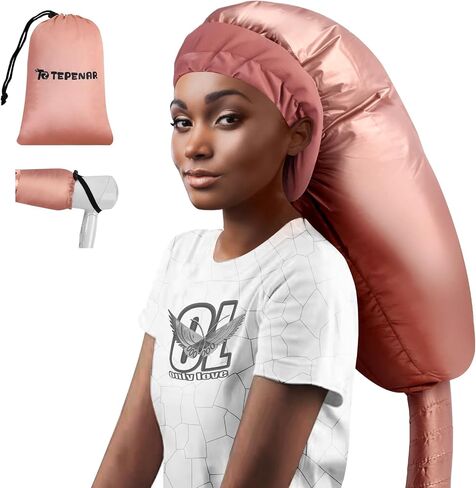 Bonnet Hood Hair Dryer Attachment: Upgraded Extra Large Adjustable Soft Dryer Caps - Easy to Use for Natural Curly Textured Hair Care Styling Fast Drying - Rose Gold in Kuwait
