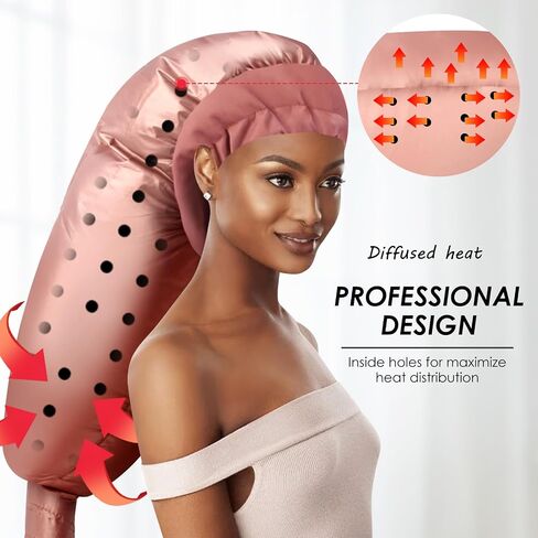 Bonnet Hood Hair Dryer Attachment: Upgraded Extra Large Adjustable Soft Dryer Caps - Easy to Use for Natural Curly Textured Hair Care Styling Fast Drying - Rose Gold in Kuwait