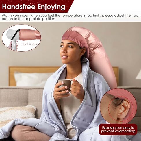 Bonnet Hood Hair Dryer Attachment: Upgraded Extra Large Adjustable Soft Dryer Caps - Easy to Use for Natural Curly Textured Hair Care Styling Fast Drying - Rose Gold in Kuwait