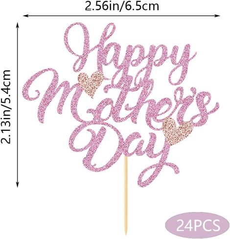 24pcs Mother's Day Cupcake Toppers,Pink Mother's Day Cake Decoration,Happy Women's Day Theme Women Birthday Party Cake Decorations Supplies in Kuwait