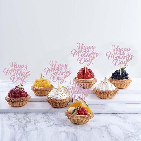 24pcs Mother's Day Cupcake Toppers,Pink Mother's Day Cake Decoration,Happy Women's Day Theme Women Birthday Party Cake Decorations Supplies in Kuwait