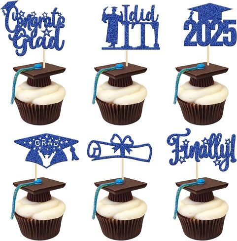 24 Pack Black Glitter 2025 Graduation Cap Cupcake Toppers Class of 2025 Grad Cap Cupcake Picks for 2025 Graduation Theme Party Cake Decorations Supplies in Kuwait