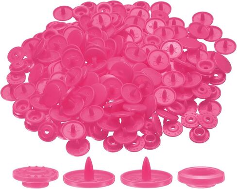 HARFINGTON 200 Set Plastic Snaps T5 Round Resin No-Sew Button Plastic Snap Fasteners Kit for Clothing Sewing Rain Coat Diapers Bibs Crafting, Rose Red in Kuwait