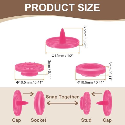 HARFINGTON 200 Set Plastic Snaps T5 Round Resin No-Sew Button Plastic Snap Fasteners Kit for Clothing Sewing Rain Coat Diapers Bibs Crafting, Rose Red in Kuwait