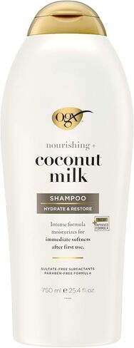 OGX Nourishing + Coconut Milk Moisturizing Shampoo for Strong & Healthy Hair, with Coconut Milk, Coconut Oil & Egg White Protein, Paraben-Free, Sulfate-Free Surfactants, 25.4 fl oz in Kuwait