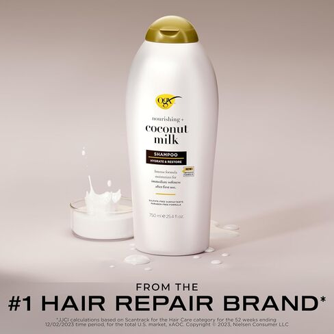 OGX Nourishing + Coconut Milk Moisturizing Shampoo for Strong & Healthy Hair, with Coconut Milk, Coconut Oil & Egg White Protein, Paraben-Free, Sulfate-Free Surfactants, 25.4 fl oz in Kuwait