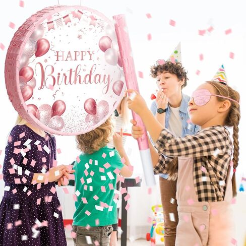 عيد ميلاد Sinmoe Piñata مع عصا العصا ونحلال الفتيان للبنات رجال النساء اللوازم حفلة عيد ميلاد (الذهب الوردي) in Kuwait
