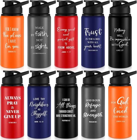 10 Pcs Christian Water Bottles Bulk Religious Aluminum Sports Water Bottles with Snap Lids Multicolor Outdoor Leakproof Reusable Water Bottles for Gym Travel Camping Gym Hiking Fishing in Saudi Arabia