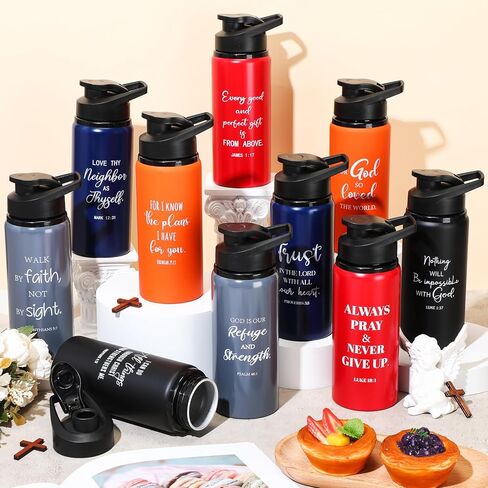 10 Pcs Christian Water Bottles Bulk Religious Aluminum Sports Water Bottles with Snap Lids Multicolor Outdoor Leakproof Reusable Water Bottles for Gym Travel Camping Gym Hiking Fishing in Saudi Arabia