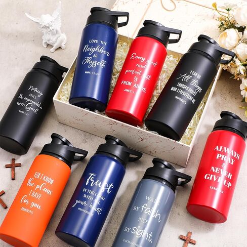 10 Pcs Christian Water Bottles Bulk Religious Aluminum Sports Water Bottles with Snap Lids Multicolor Outdoor Leakproof Reusable Water Bottles for Gym Travel Camping Gym Hiking Fishing in Saudi Arabia