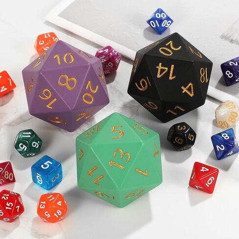 55 ملم عملاق D20 DND ، 20 من جانب الراتنج D&D النرد مع الحقيبة المخملية ، زهر التيتان متعدد السطوح المحددة للأبراج المحصنة والتنين ، RPG ، MTG Tabletop Games (Black) in Kuwait