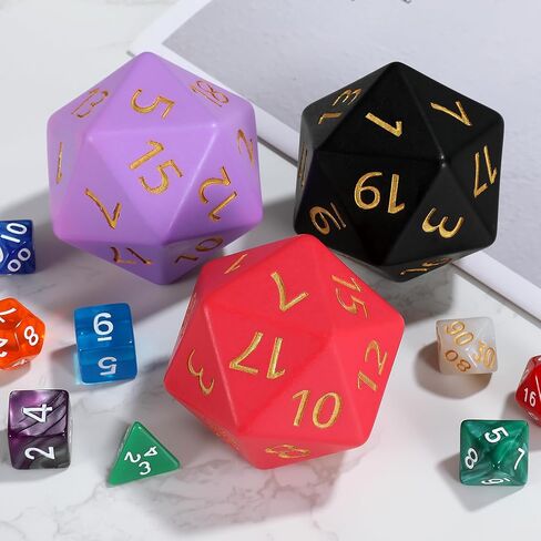 55 ملم عملاق D20 DND ، 20 من جانب الراتنج D&D النرد مع الحقيبة المخملية ، زهر التيتان متعدد السطوح المحددة للأبراج المحصنة والتنين ، RPG ، MTG Tabletop Games (Black) in Kuwait