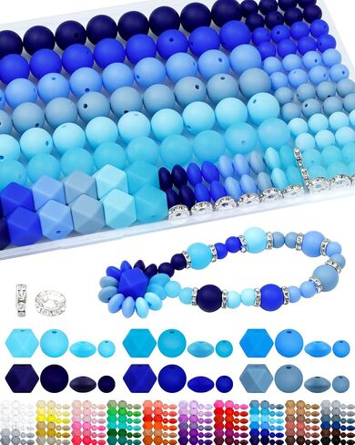 172PCS FIVEIZERO Silicone Beads for Keychain Making, 6 Mixed Colors Silicone Focal Beads Kit, 9mm & 15mm Round Lentil Hexagon Beads & Rhinestone Spacer Beads for Jewelry Making & Bracelets (Brown) in Saudi Arabia