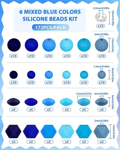 172PCS FIVEIZERO Silicone Beads for Keychain Making, 6 Mixed Colors Silicone Focal Beads Kit, 9mm & 15mm Round Lentil Hexagon Beads & Rhinestone Spacer Beads for Jewelry Making & Bracelets (Brown) in Saudi Arabia