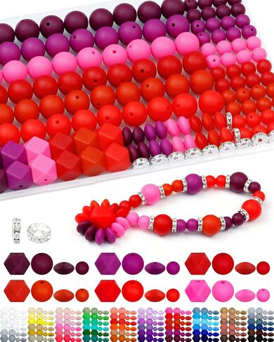 172PCS FIVEIZERO Silicone Beads for Keychain Making, 6 Mixed Colors Silicone Focal Beads Kit, 9mm & 15mm Round Lentil Hexagon Beads & Rhinestone Spacer Beads for Jewelry Making & Bracelets (Brown) in Saudi Arabia