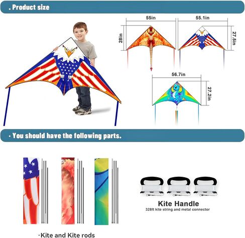 Kites for Kids Ages 4-8 & 8-12，Large Delta Kites for Adults, Beach Kite, Kids Kites Easy to Fly, Best Kites for Boys and Girls, Perfect for Beginners, Gifts for Holiday Easter Festival (Eagle Flag) in Saudi Arabia