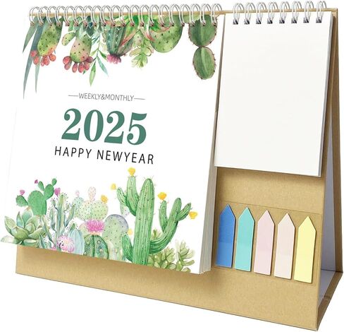 2025 New Year Desk Calendar,Multifunctional Standing Flip 12 Month Desk Calendar, from January 2025 to December 2025,Highlight Holidays,To-do List,Thick Paper Planning Calendar with Pocket for Each Month & Memo Pad & Sticky Notes, for Home or Office in Saudi Arabia
