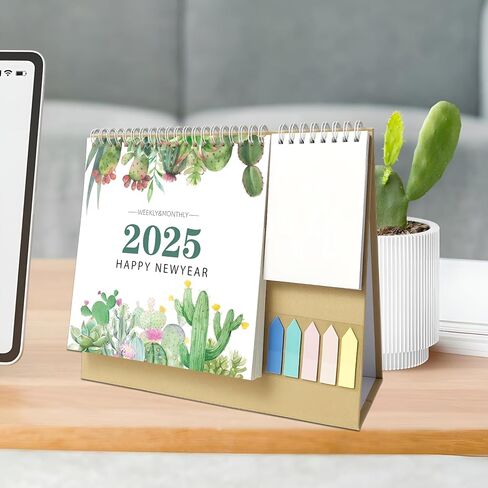 2025 New Year Desk Calendar,Multifunctional Standing Flip 12 Month Desk Calendar, from January 2025 to December 2025,Highlight Holidays,To-do List,Thick Paper Planning Calendar with Pocket for Each Month & Memo Pad & Sticky Notes, for Home or Office in Saudi Arabia