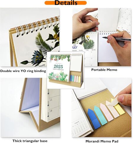 2025 New Year Desk Calendar,Multifunctional Standing Flip 12 Month Desk Calendar, from January 2025 to December 2025,Highlight Holidays,To-do List,Thick Paper Planning Calendar with Pocket for Each Month & Memo Pad & Sticky Notes, for Home or Office in Saudi Arabia