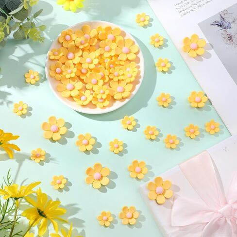 Weysat 50 Pcs Flatback Resin Daisy Flower Charms Mini Resin Flower Beads Daisy Sunflowers Mixed Sizes Slime Charms Embellishment for Craft DIY Scrapbook Hair Clip Pin Phone Case Decor(White) in Saudi Arabia