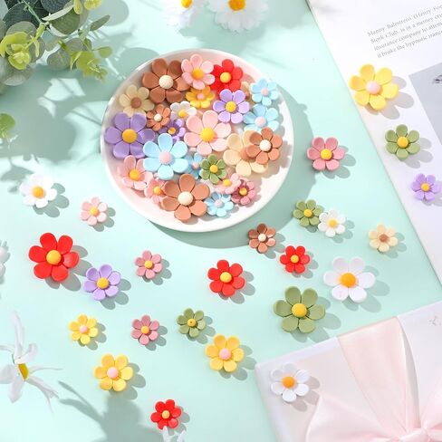 Weysat 50 PCS Flatback Resin Daisy Flower Charms Mini Resin Flower Beads Daisy Sunflowers Mixed Sizes Sclime Charms for Craft Diy Shutbook Clip Clip Pin Dick (White) in Kuwait
