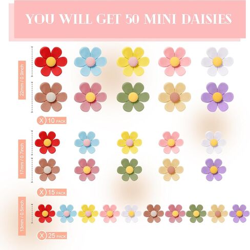 Weysat 50 PCS Flatback Resin Daisy Flower Charms Mini Resin Flower Beads Daisy Sunflowers Mixed Sizes Sclime Charms for Craft Diy Shutbook Clip Clip Pin Dick (White) in Kuwait