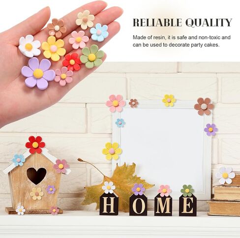 Weysat 50 PCS Flatback Resin Daisy Flower Charms Mini Resin Flower Beads Daisy Sunflowers Mixed Sizes Sclime Charms for Craft Diy Shutbook Clip Clip Pin Dick (White) in Kuwait