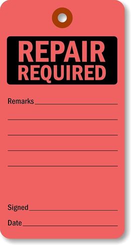 SmartSign Repair Required Tags | 5 3/4" x 3" Fluorescent 13pt Cardstock Red Color Pack of 100 in Kuwait
