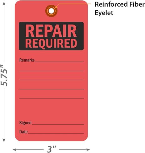 SmartSign Repair Required Tags | 5 3/4" x 3" Fluorescent 13pt Cardstock Red Color Pack of 100 in Kuwait
