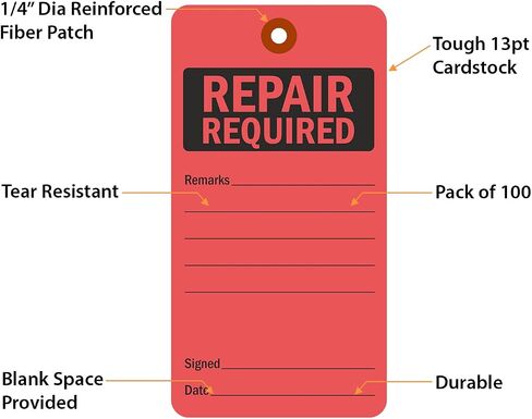 SmartSign Repair Required Tags | 5 3/4" x 3" Fluorescent 13pt Cardstock Red Color Pack of 100 in Kuwait