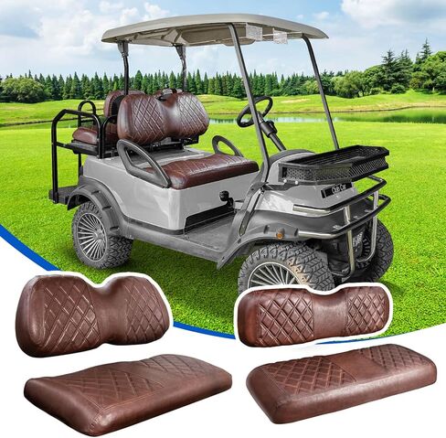 NOKINS 4PCS Golf Cart Diamond Seat Covers Kit, Front and Rear Seat Covers Fits Club Car DS 2000.5-Up OEM Ordinary Seat Cushion, No Need to Staples, Durable Breathable Vinyl (Black&Black Stitching) in Kuwait