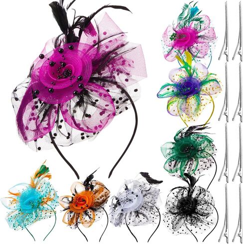 Yunsailing 8 Pcs Fascinators Hat Flower Mesh Tea Party Hat Fascinator Veil Headband for Women Party Wedding(Stylish Color) in Kuwait
