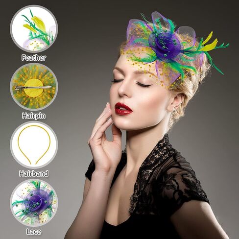 Yunsailing 8 Pcs Fascinators Hat Flower Mesh Tea Party Hat Fascinator Veil Headband for Women Party Wedding(Stylish Color) in Kuwait