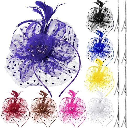 Yunsailing 8 Pcs Fascinators Hat Flower Mesh Tea Party Hat Fascinator Veil Headband for Women Party Wedding(Stylish Color) in Kuwait