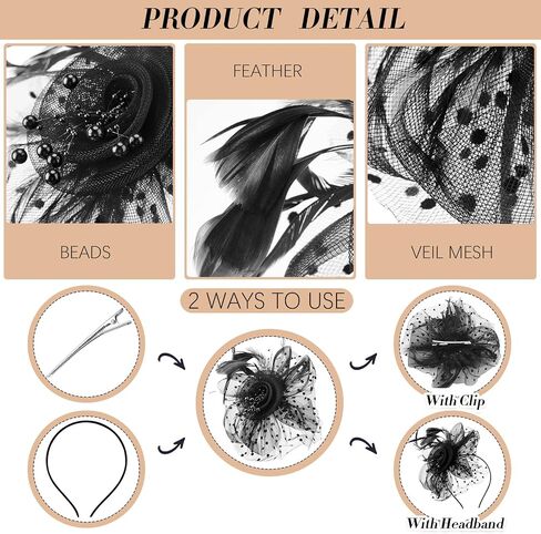 Yunsailing 8 Pcs Fascinators Hat Flower Mesh Tea Party Hat Fascinator Veil Headband for Women Party Wedding(Stylish Color) in Kuwait