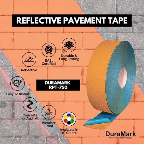 شريط تحديد الرصيف DuraMark RPT-750 - شريط قاعدة مطاطي متين ومقاوم للانزلاق ومتين للاستخدام الخارجي، معتمد من Bast (أصفر، 2 بوصة × 108 قدم) in Kuwait